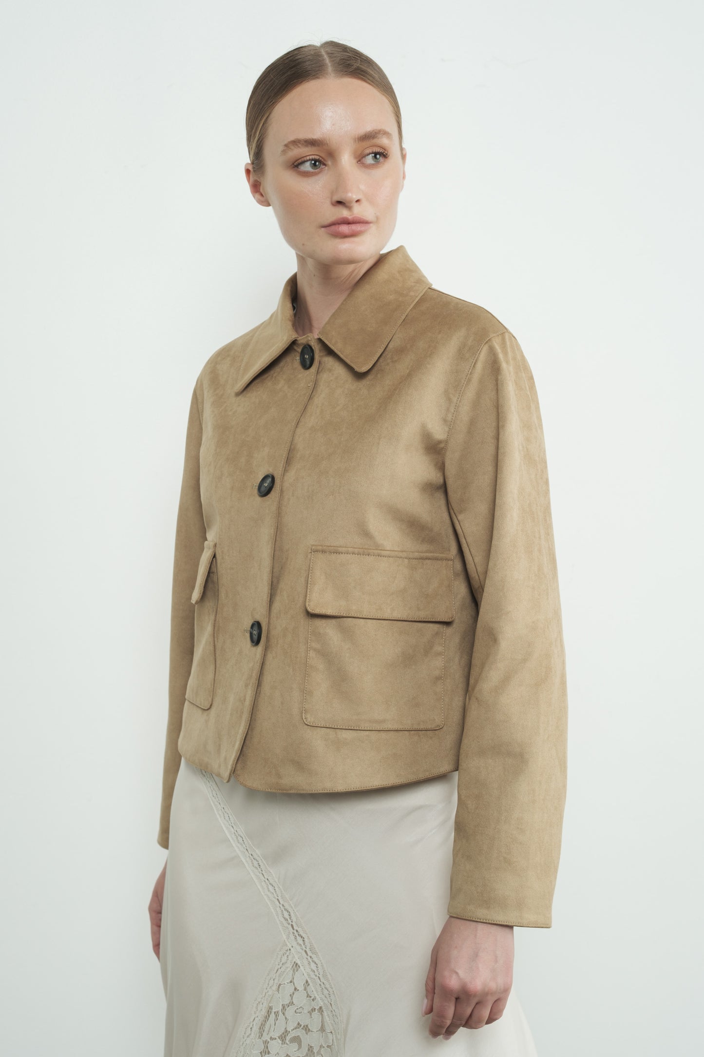 FAUX SUEDE COLLARED SHORT JACKET