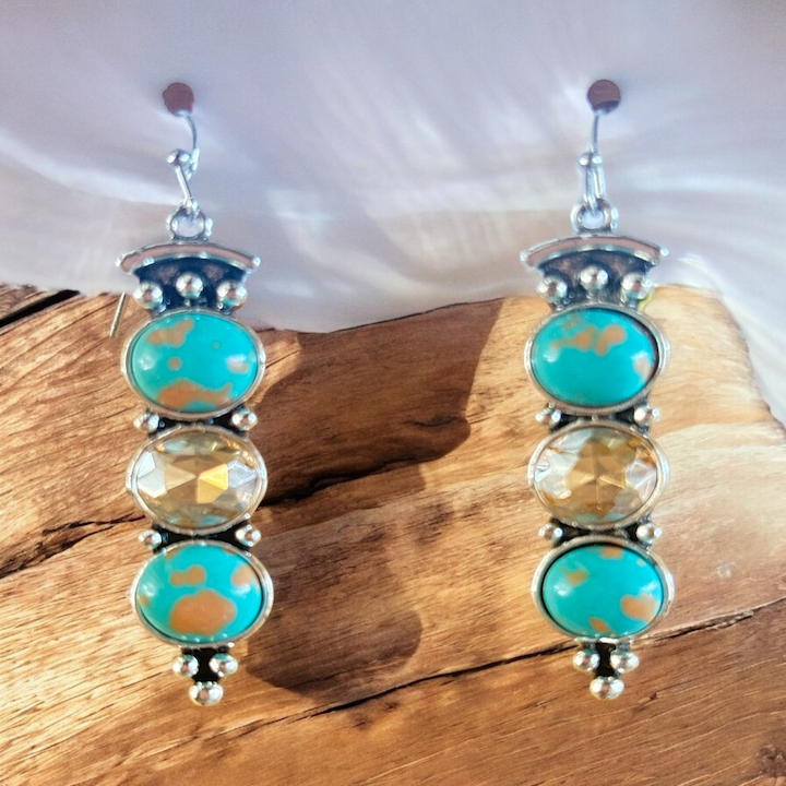 Dangle Amber and Turquoise Canyon Sparkle Earrings