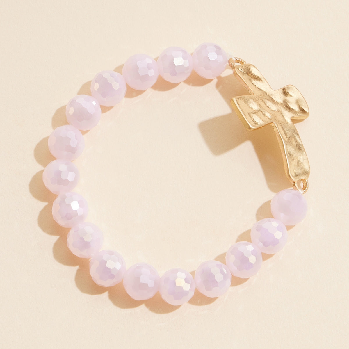 Cross Charm Glass Beaded Stretch Bracelet
