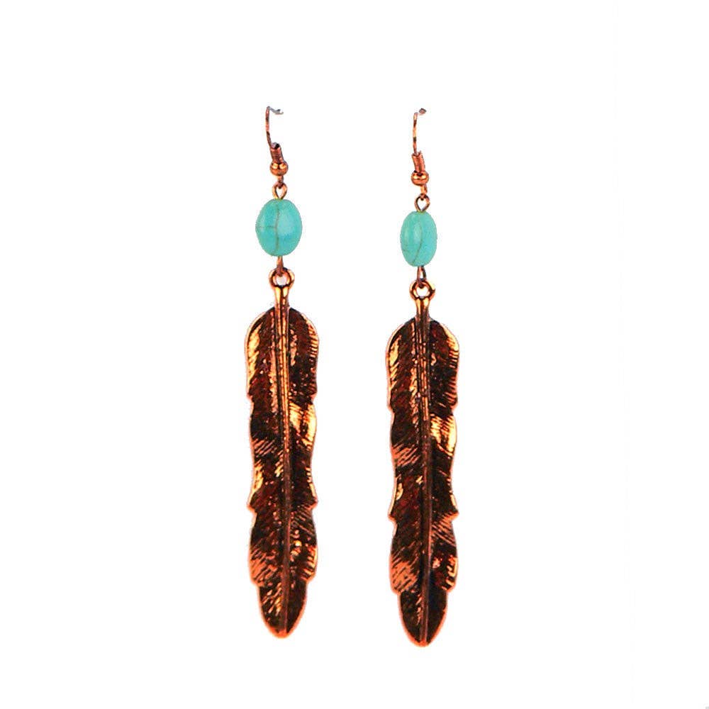 Feather Earring with Blue Beads on Top