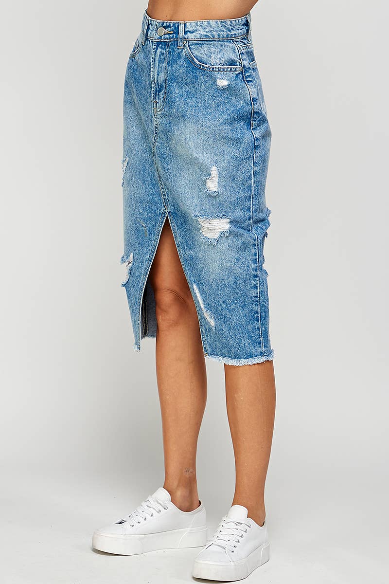 Distressed Denim Skirt