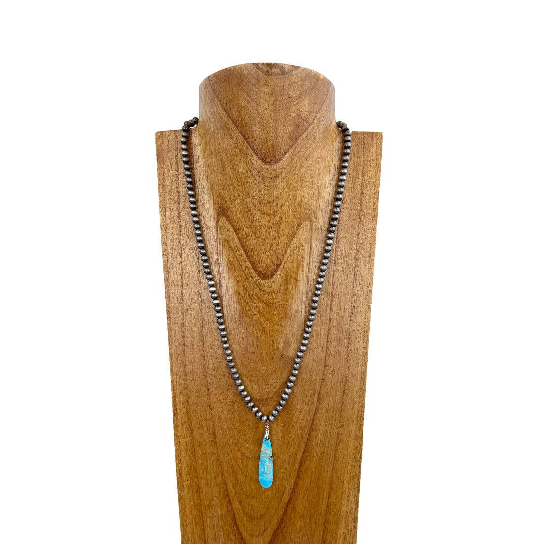 Silver-Tone Pearl Beads with Teardrop Pendant