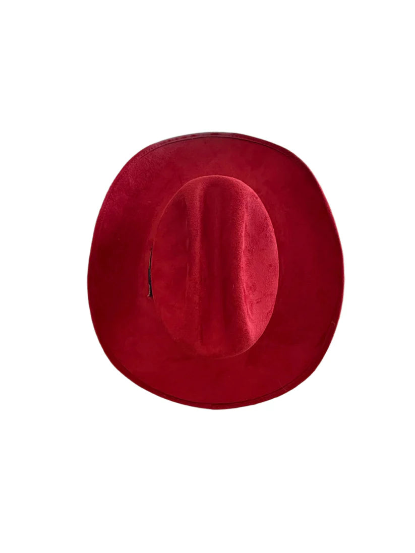 Texana Vegan Suede Cowboy Hat - Lipstick Red