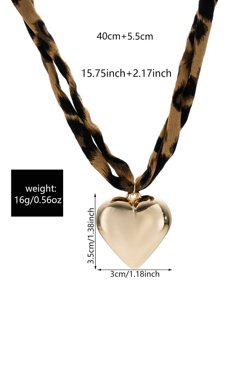 Puffy Heart Charm Leopard Scarf Necklace