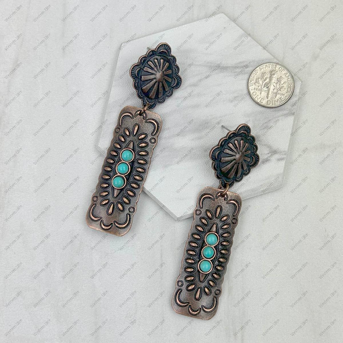 Copper-Tone with Blue Stone Dangle Earrings