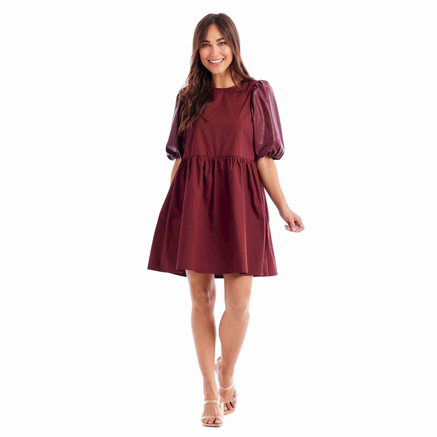 Oxblood Ren Faux Leather Sleeve Dress