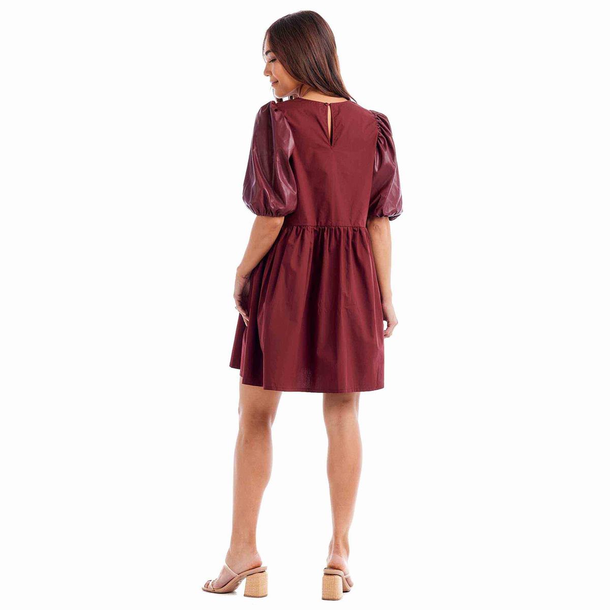 Oxblood Ren Faux Leather Sleeve Dress