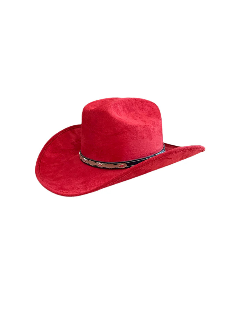 Texana Vegan Suede Cowboy Hat - Lipstick Red