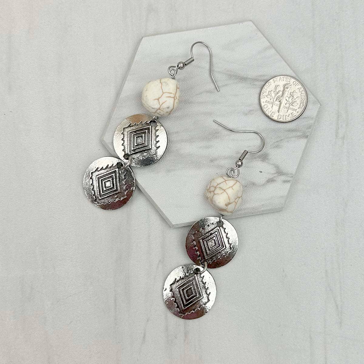 Silver with White Stone Dangle Earrings