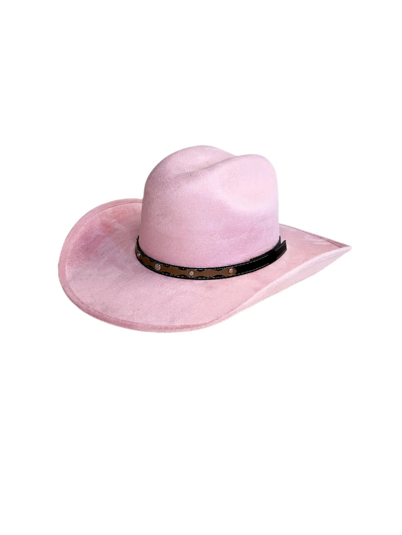 Austin Vegan Suede Cowboy Hat - Blush Pink
