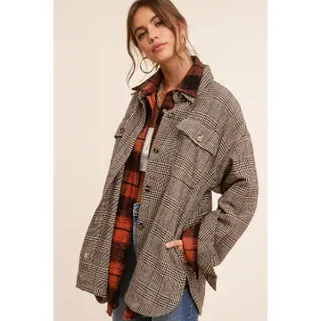 Brown Plaid Shacket with Side Pockets
