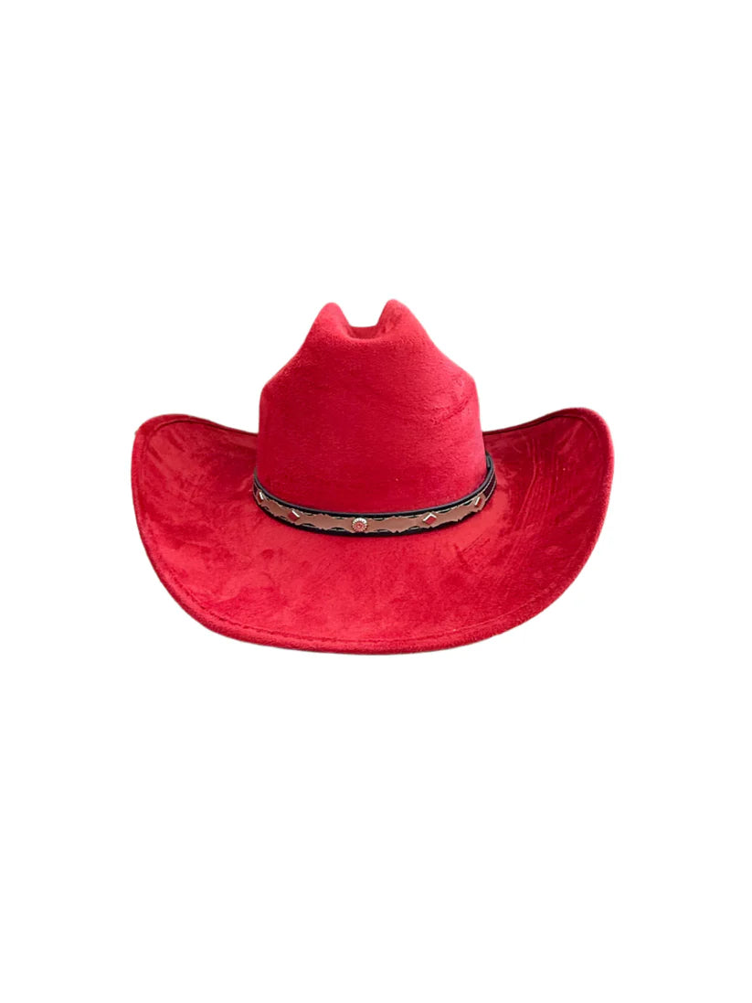 Texana Vegan Suede Cowboy Hat - Lipstick Red