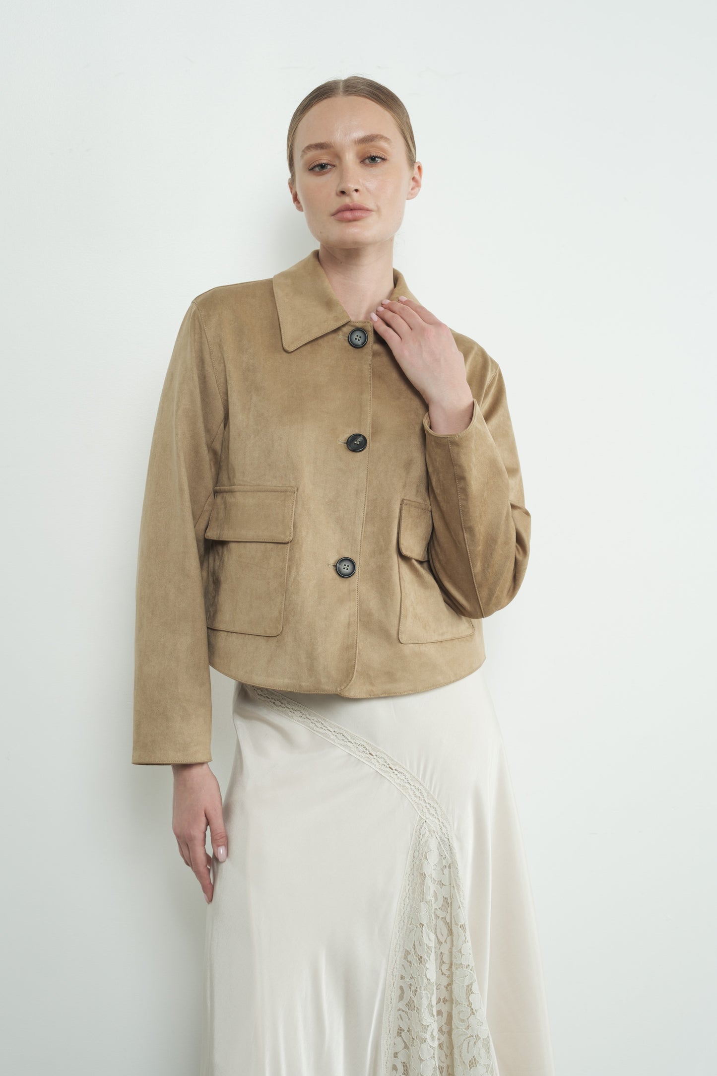 FAUX SUEDE COLLARED SHORT JACKET