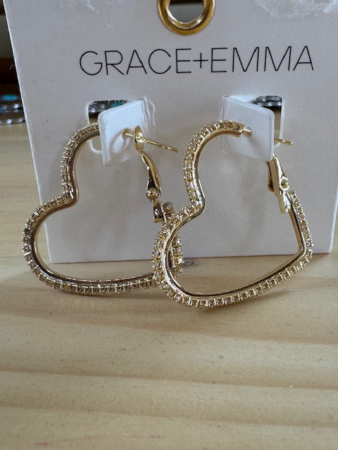 Rhinestone Heart Hoop Earrings