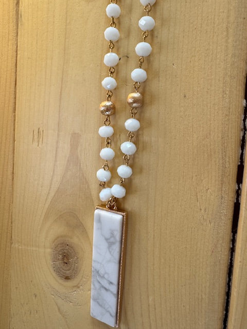 White Marble Rectangle Pendant Necklace