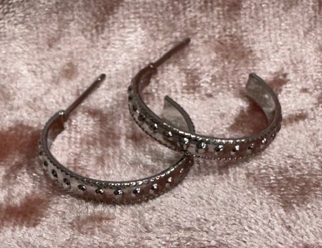 Small Silver Hoops with Dots