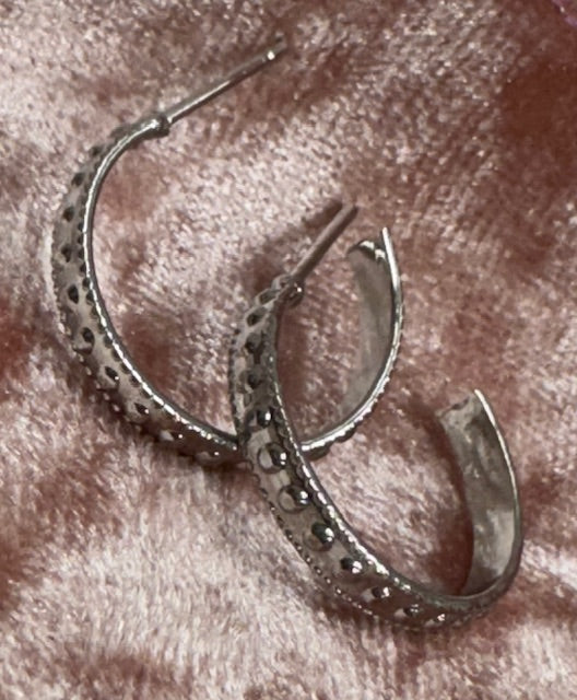 Small Silver Hoops with Dots