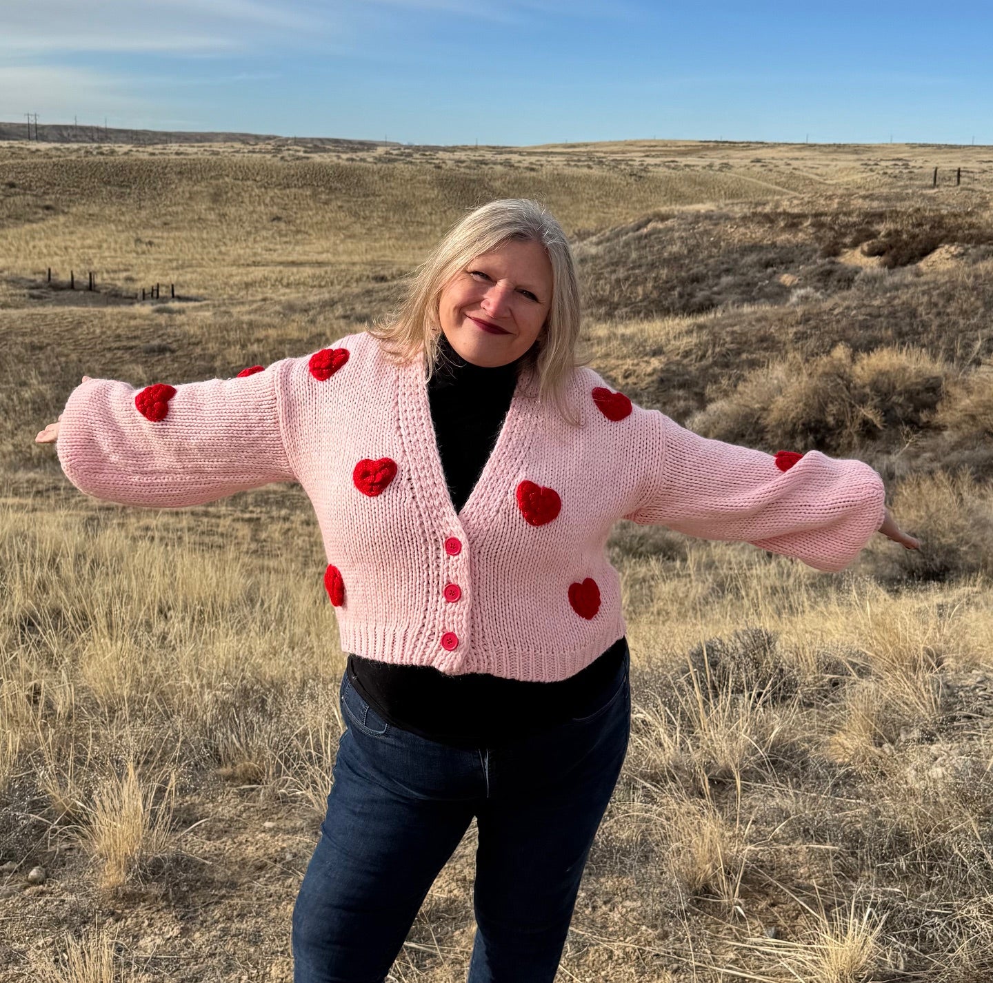 Knit Cardi with Bubble Hearts