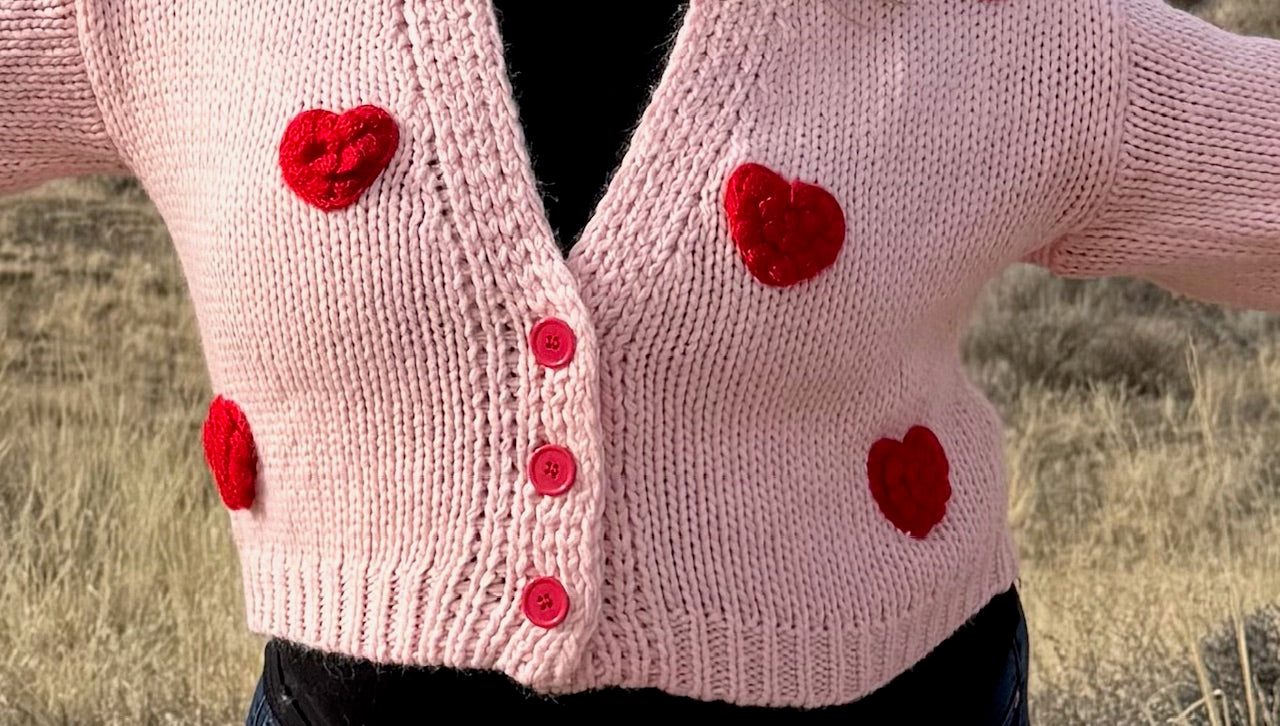 Knit Cardi with Bubble Hearts