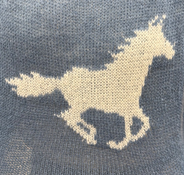 Dusty Blue Horse Sweater