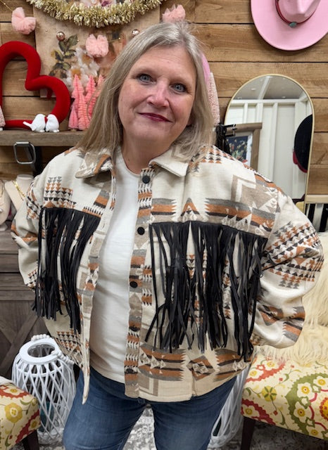 Boho Breeze Fringe Aztec Jacket