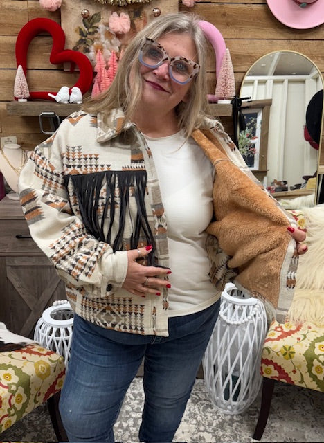 Boho Breeze Fringe Aztec Jacket