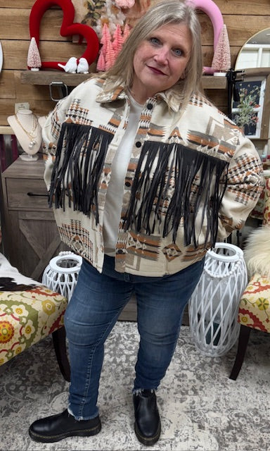 Boho Breeze Fringe Aztec Jacket