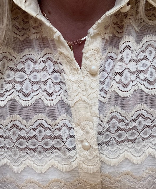 Lace Button Down with Tulle Sleeve