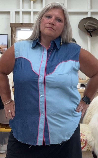 Sleeveless Pearl Snap Western Shirt