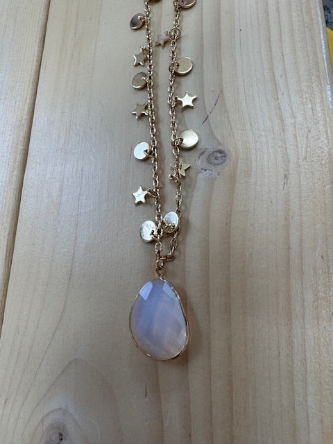 Gold Chain with White Stone Pendant