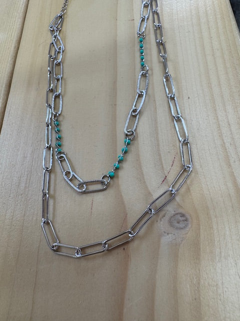 Turquoise Beaded Double Chain Necklace