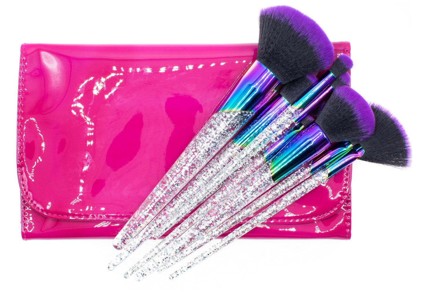 8 Piece Makeup Brush Kit with Hot Pink Case