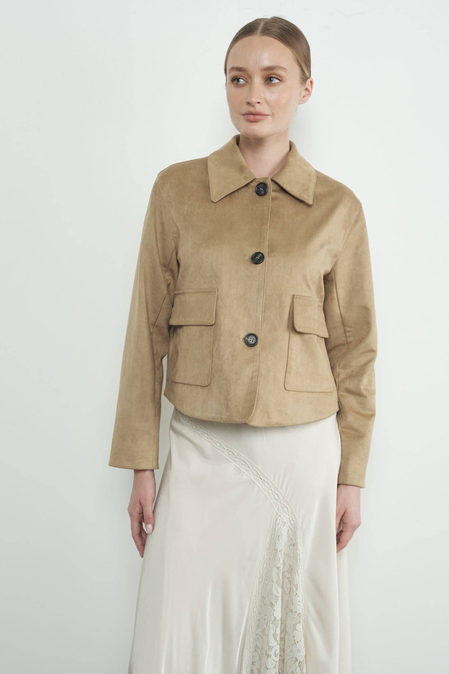 FAUX SUEDE COLLARED SHORT JACKET