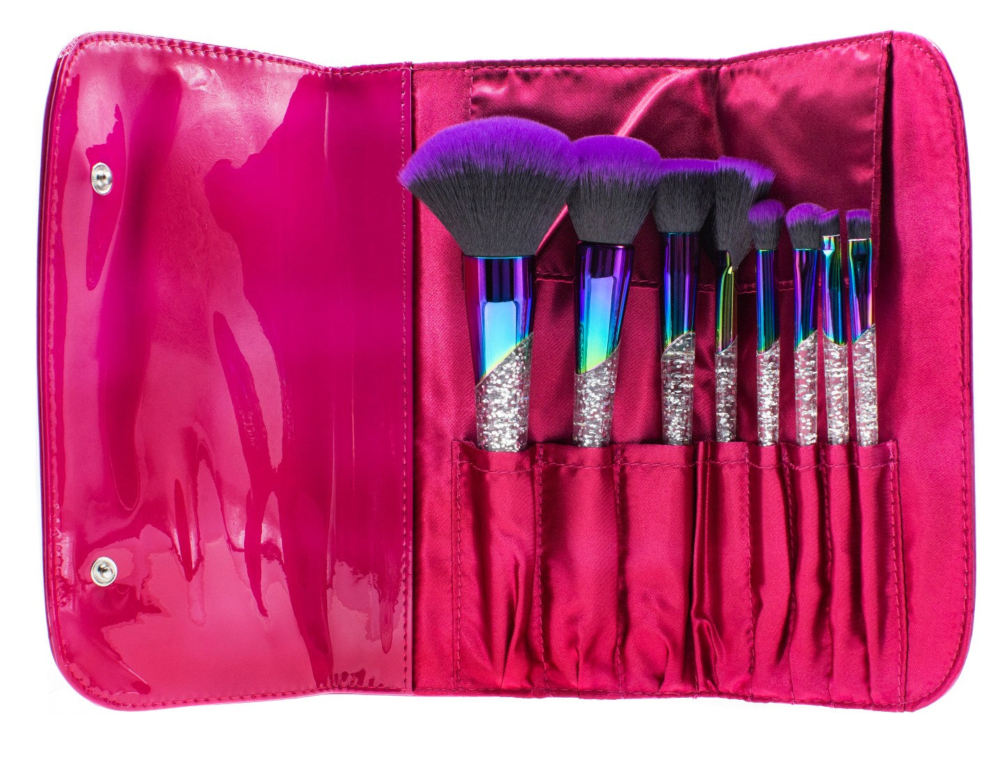 8 Piece Makeup Brush Kit with Hot Pink Case