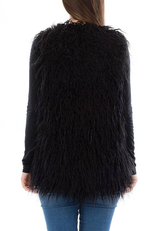 Shaggy Faux Fur Vest With Hook And Pockets