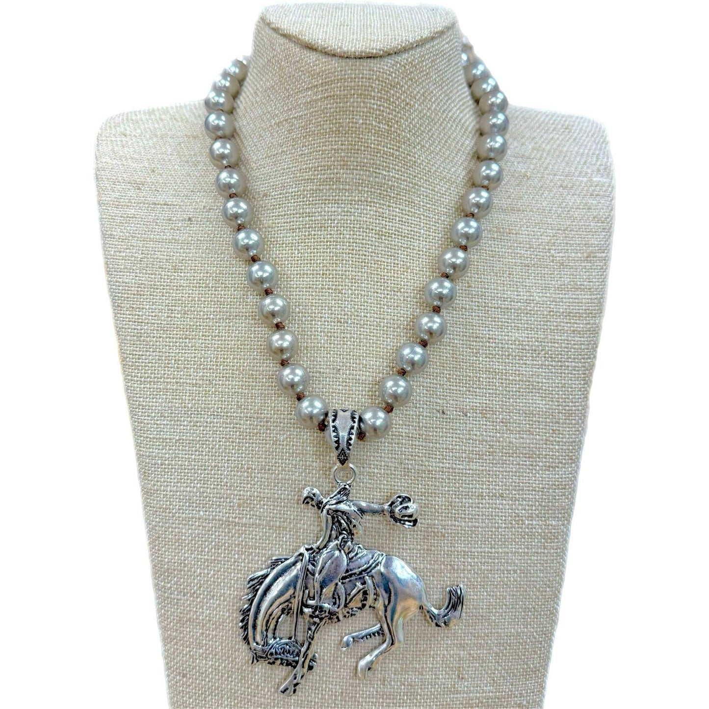 Bronc Rider Pendant on Faux Navajo Pearl Necklace