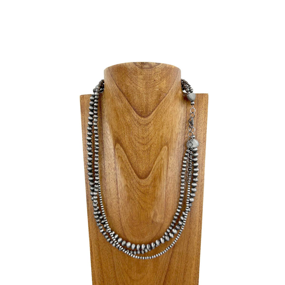 3 Layer Silver-Tone Pearl Beads 24"