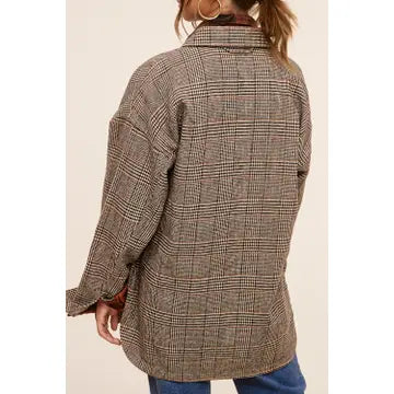 Brown Plaid Shacket with Side Pockets