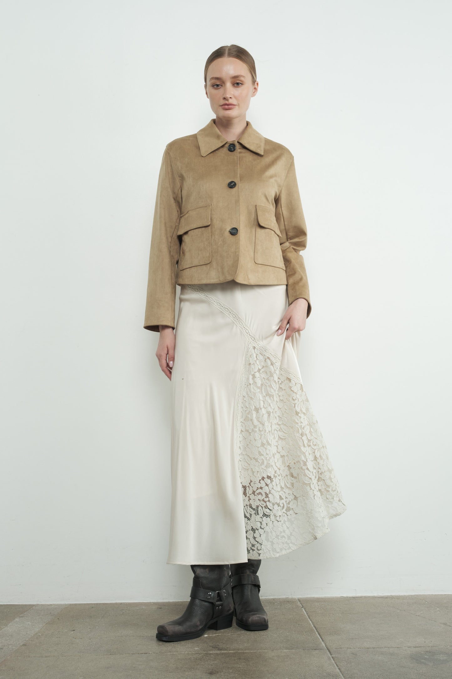 FAUX SUEDE COLLARED SHORT JACKET