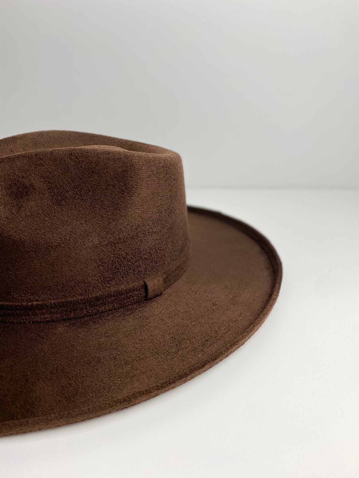 Vegan Suede Rancher Hat with Pencil Brim - Chocolate