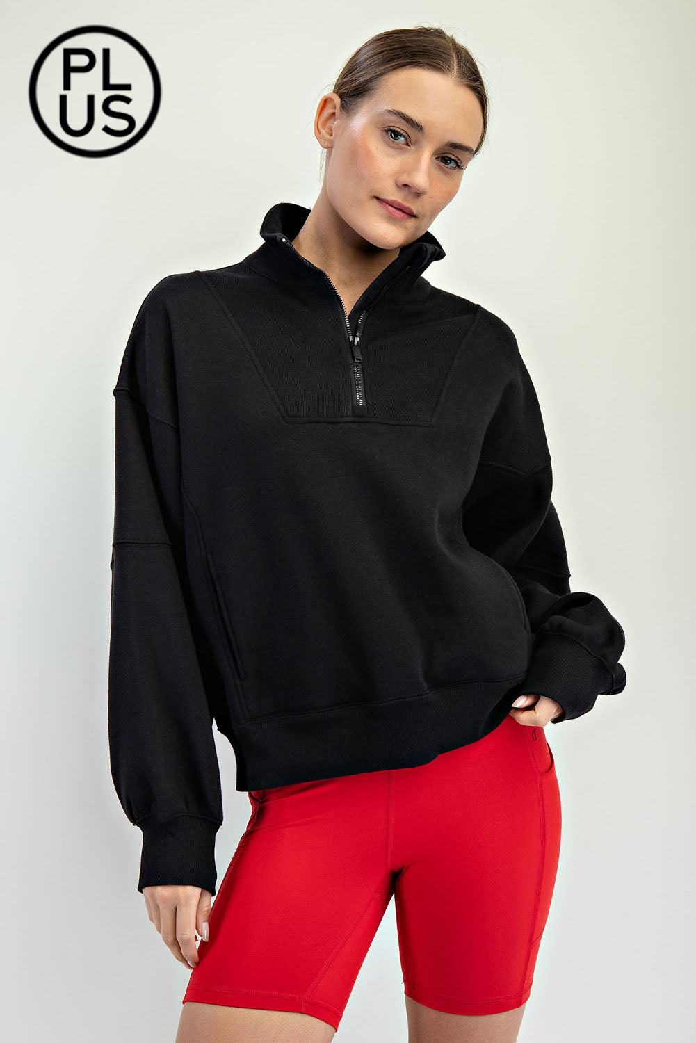 French Terry Fleece Quarter Zip - Plus Size
