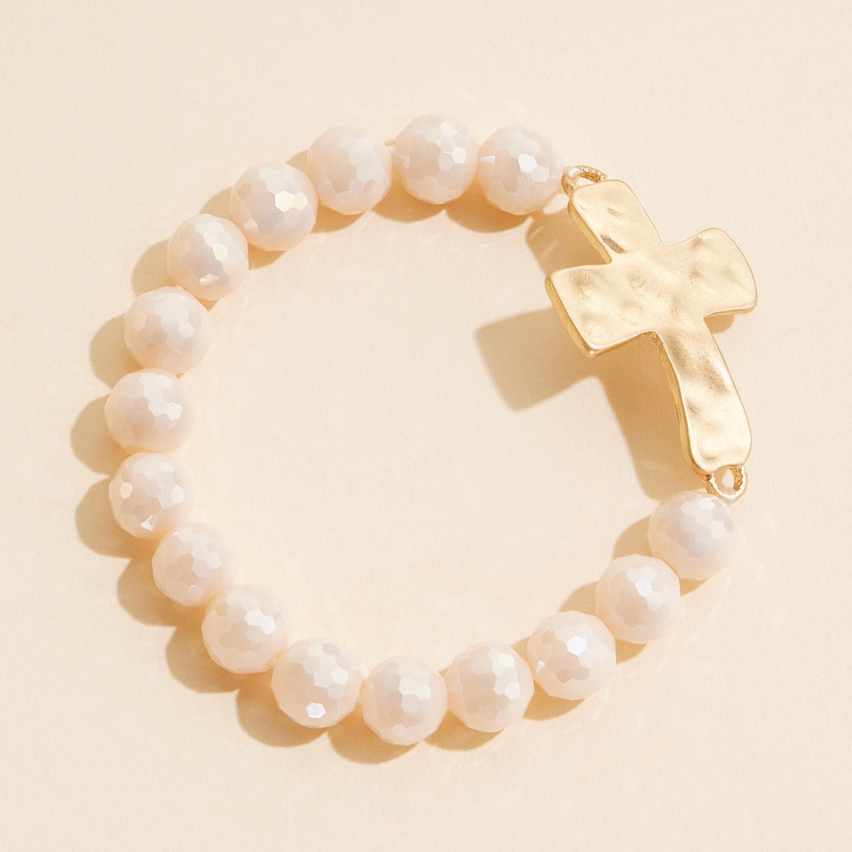 Cross Charm Glass Beaded Stretch Bracelet