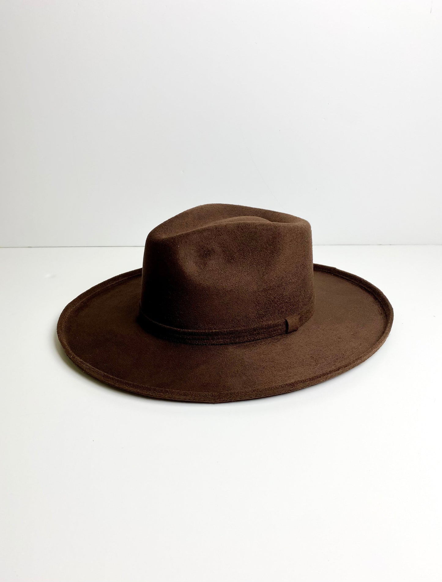 Vegan Suede Rancher Hat with Pencil Brim - Chocolate