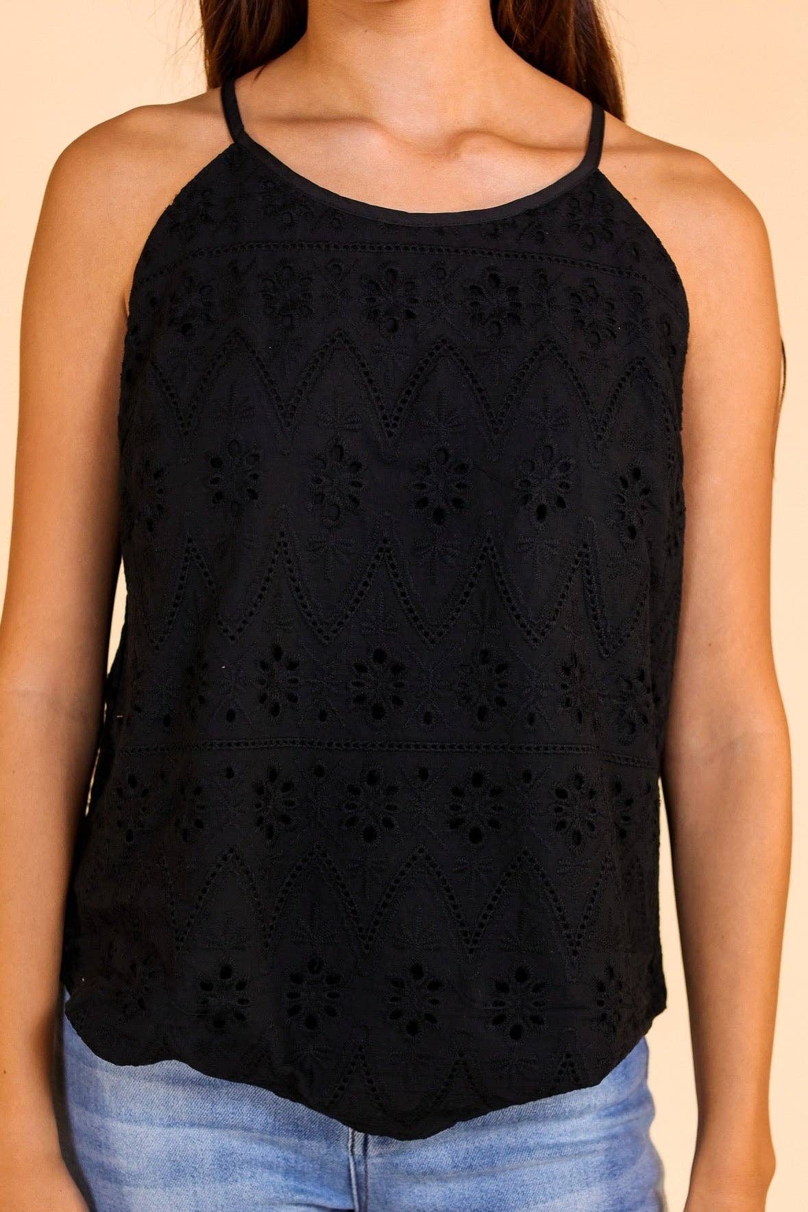 Black Eyelet Top