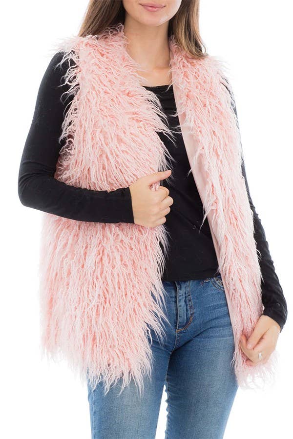 Solid Colored Long Faux Fur Vest with Hook