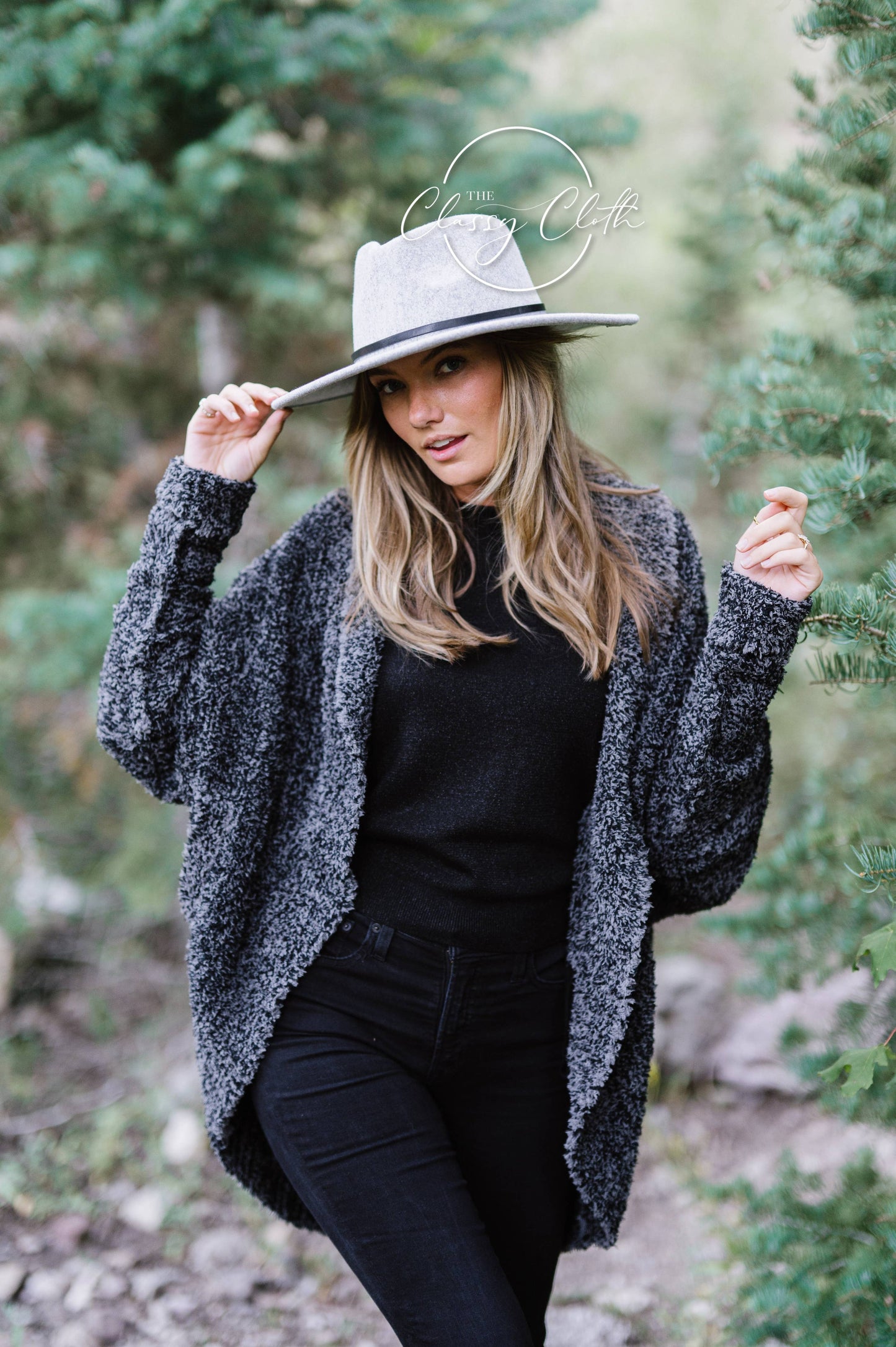Wool Blend Wide Brim Western Hat - Grey