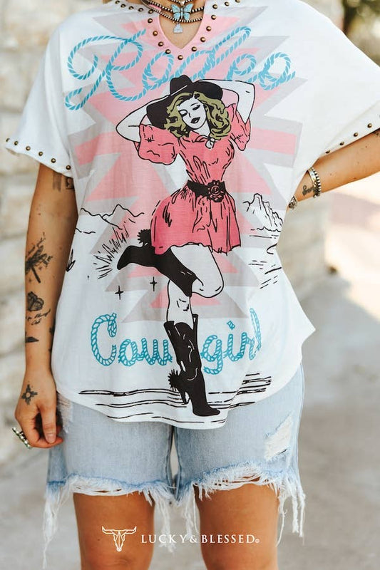 Rodeo Cowgirl Studded Short Sleeve Top