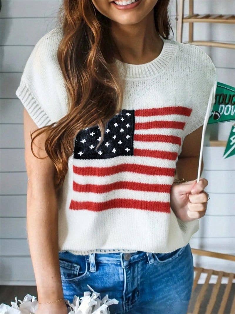 Cap Sleeve American Flag Sweater Vest