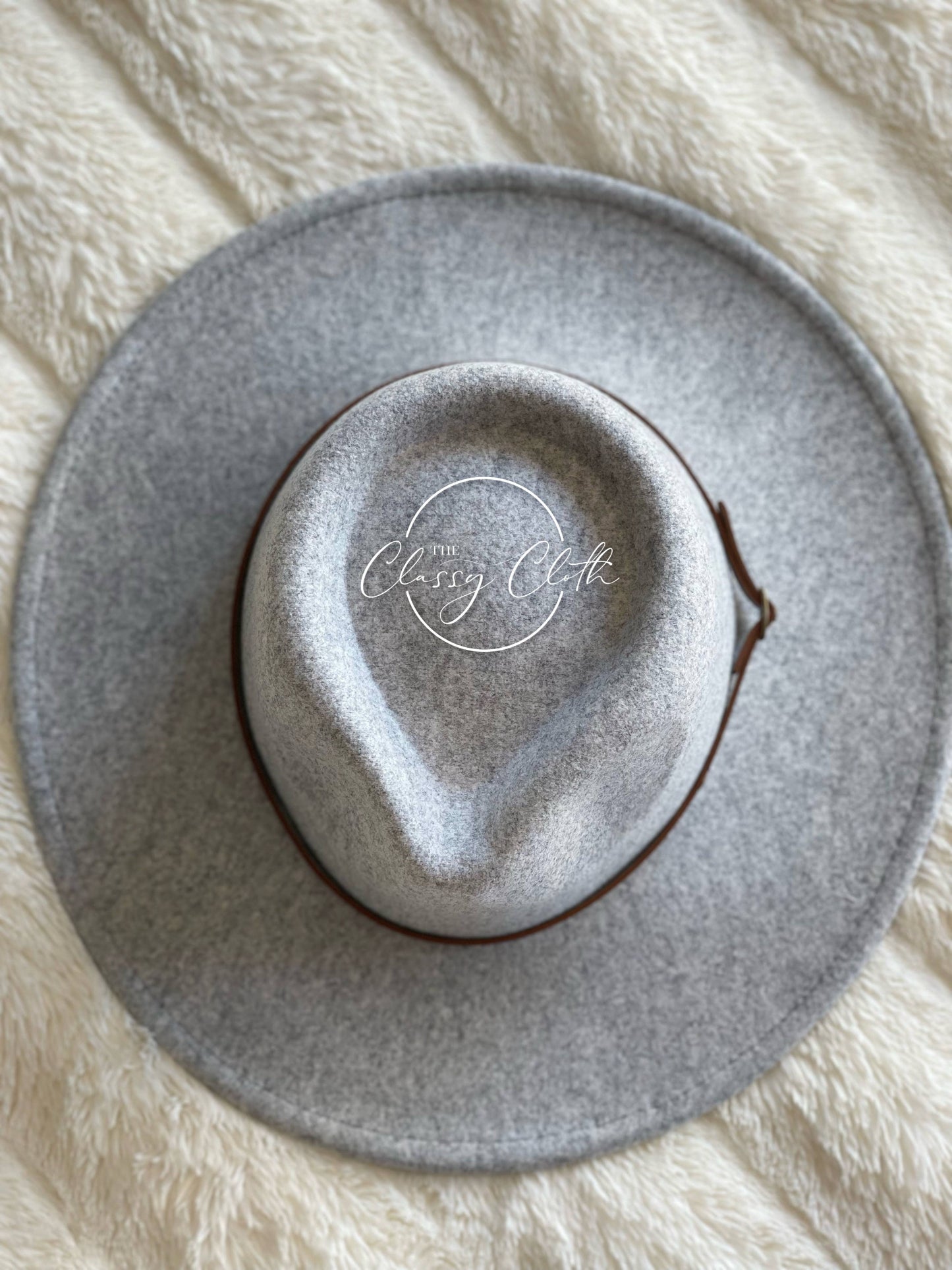 Wool Blend Wide Brim Western Hat - Grey