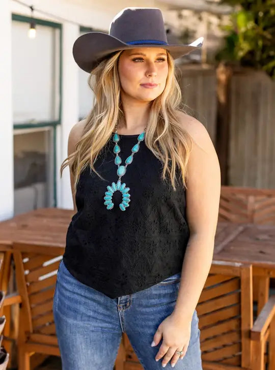 Black Eyelet Top